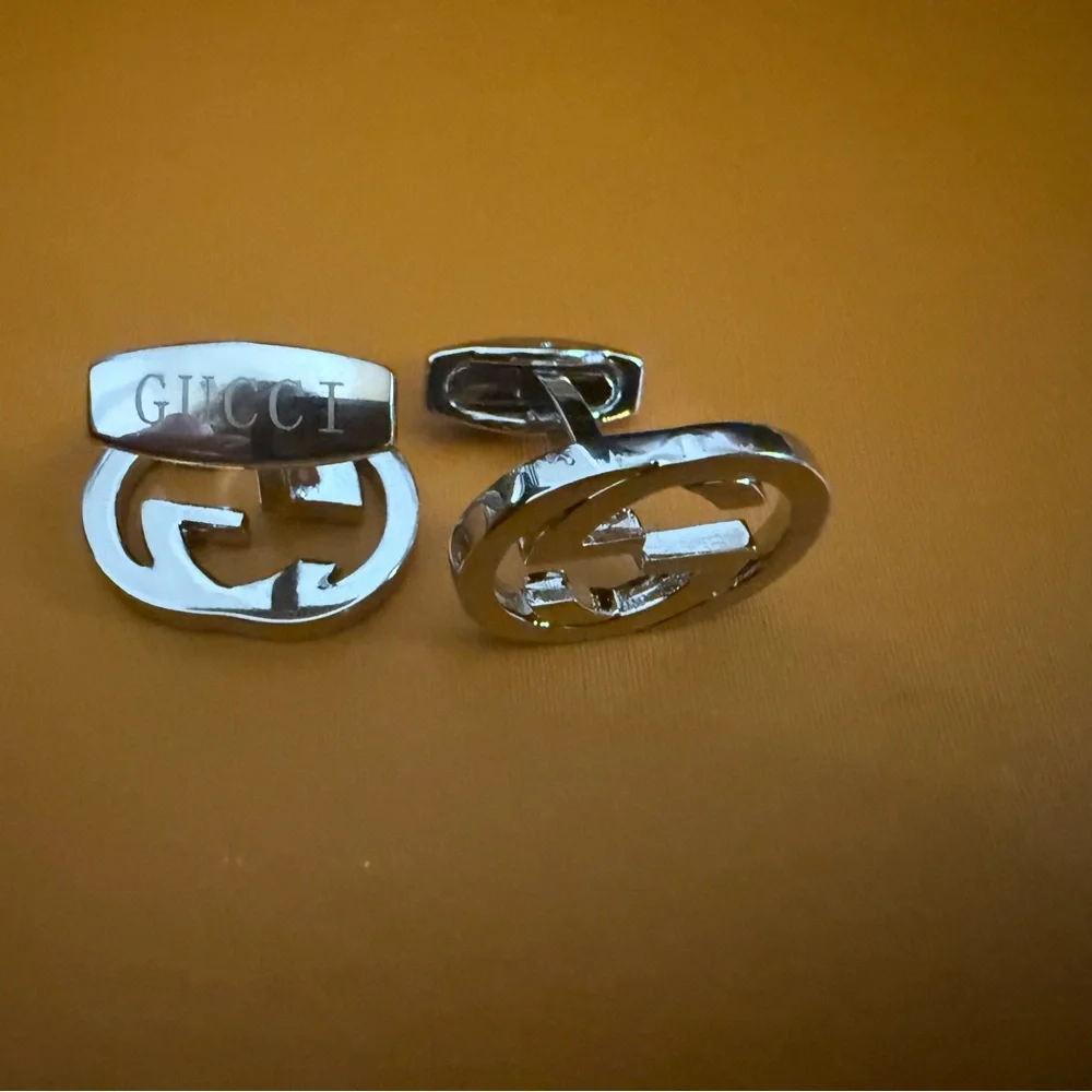 New Gucci Silver tone Cufflinks with box